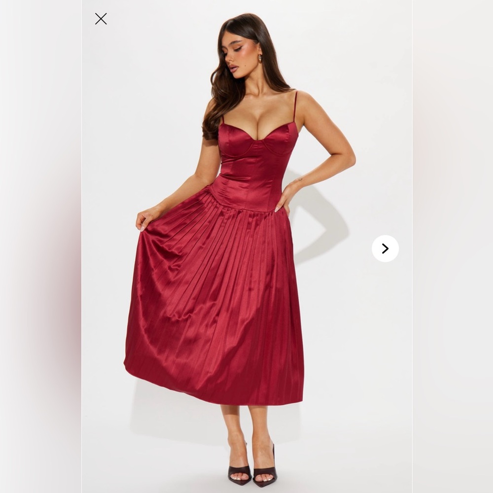 Selene Drop Waist Satin Midi Dress - Burgundy